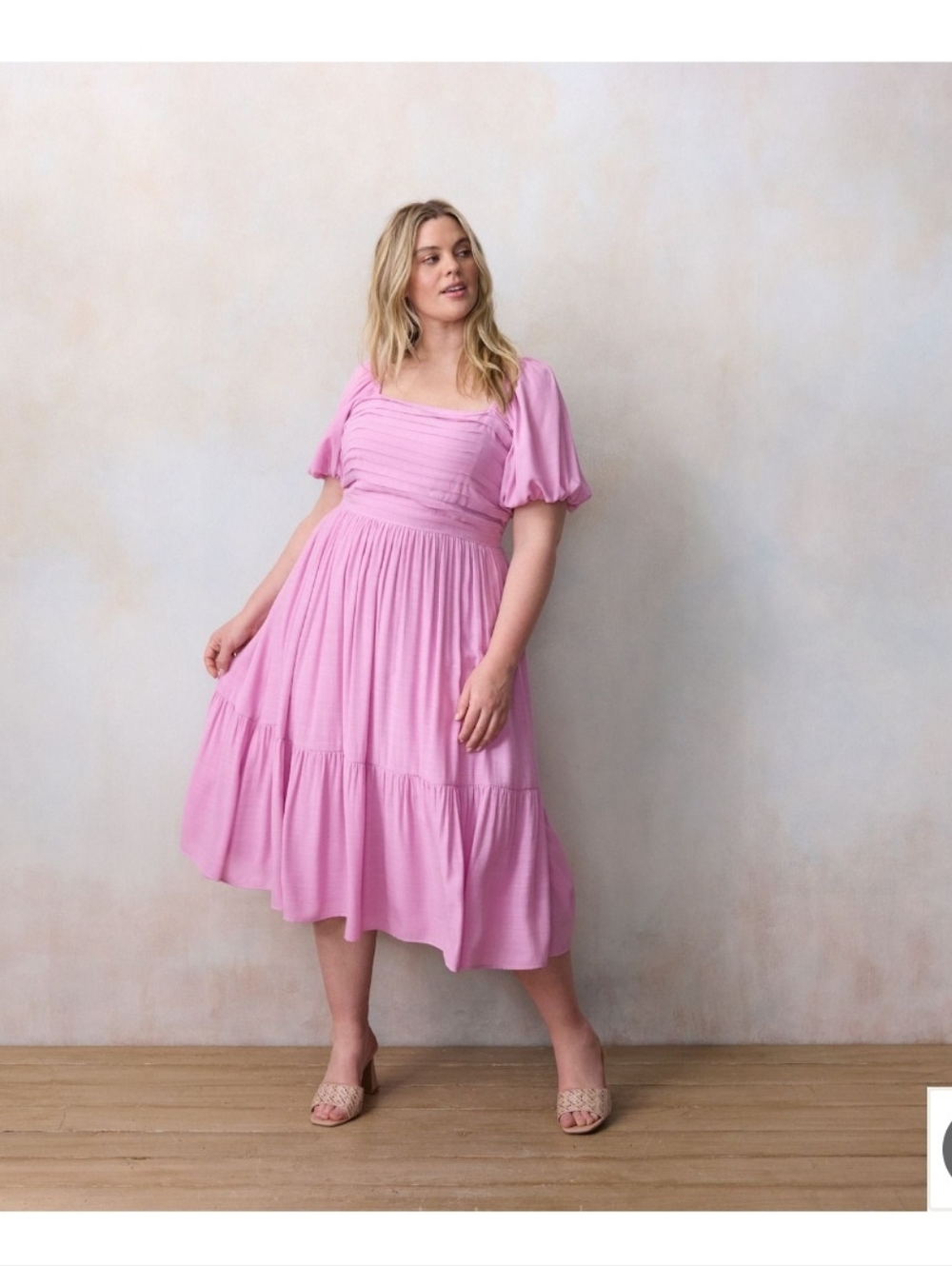 Kohl's LC Lauren Conrad Yelliw And Pink Floral Puff-Sleeve Tiered Midi Dress